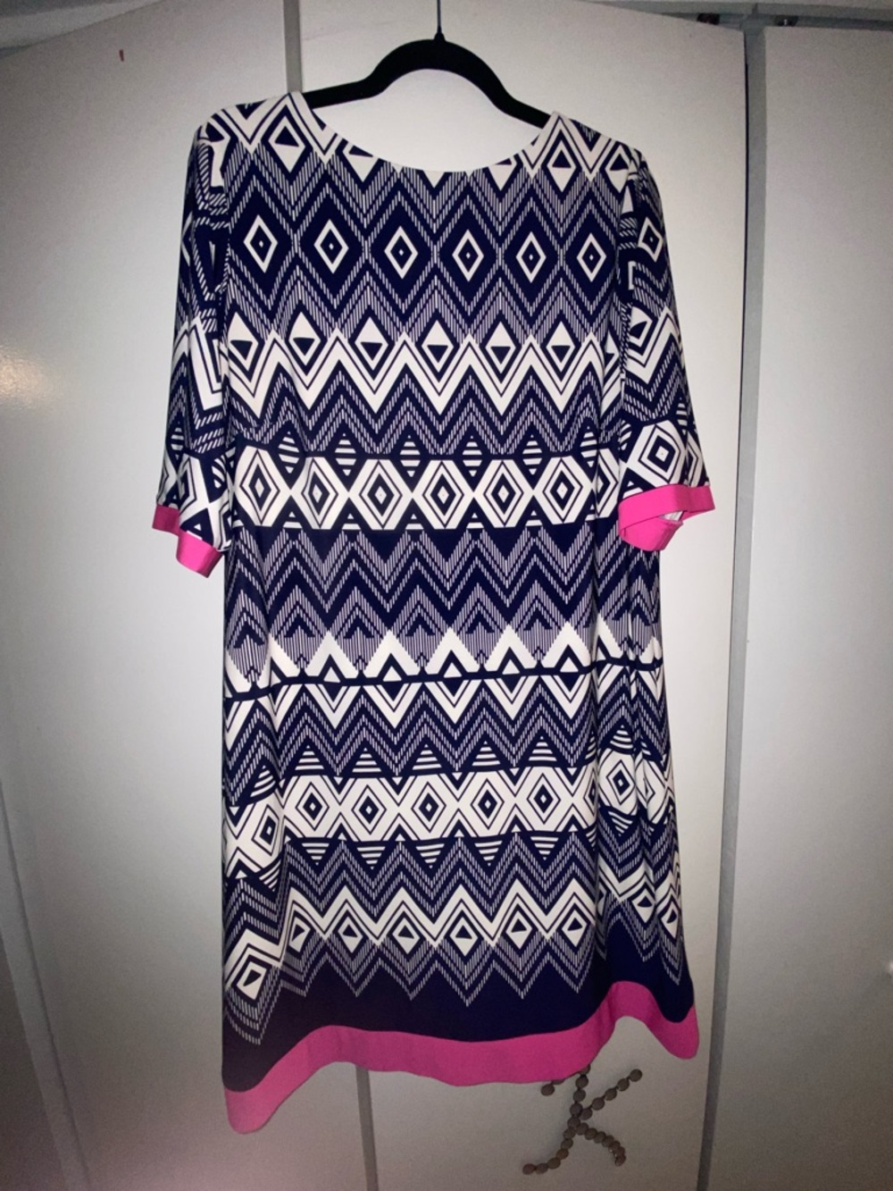 Eliza J Navy, White & Pink Geometric Dress